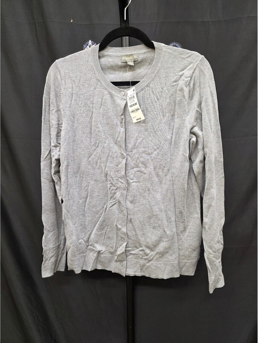 STYLE & CO BUTTON‑UP KNIT CARDIGAN SWEATER GRAY HEATHER SIZE M